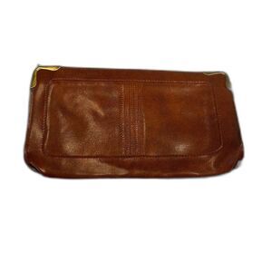 Vintage Genuine Leather Clutch Brown Wristlet Pouch Gold Frame Hong Kong